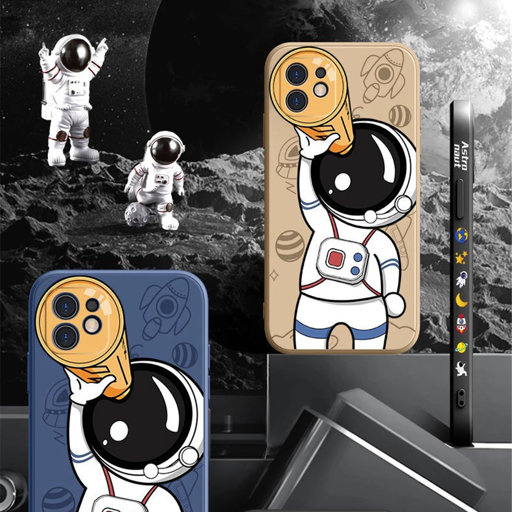Cute Astronaut Side Patterns Phone Case For iPhone 12 Pro Soft Silicone Shockproof Cover - 1 قاب سیلیکونی آیفون 12 پرو طرح فضانورد