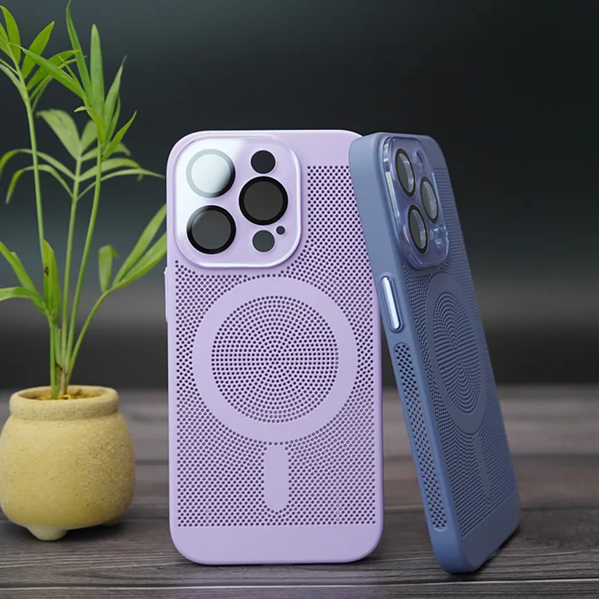 breathable-mesh-magsafe-hard-phone-case-with-glass-lens-protection-for-iphone-1 قاب آیفون طرح توری مگ سیف دار همراه با محافظ لنز شیشه ای